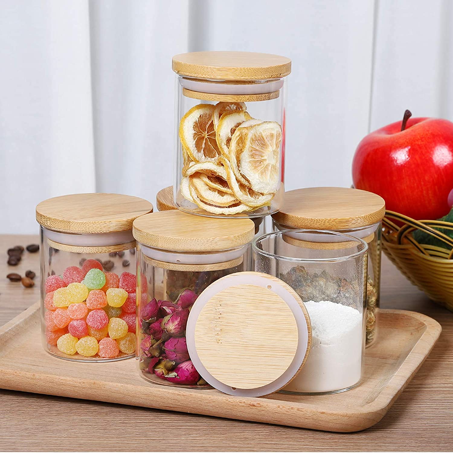 BE BENIGN (Pack of 6 Delight Borosilicate Airtight Glass Storage Jar with Bamboo Wooden Lid Container (220 ml) (B09NYPGDCF) Amazon Price History, Amazon Price Tracker