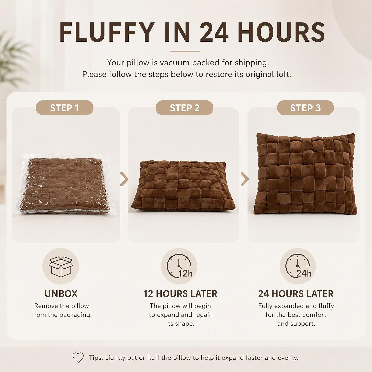 Rectangular Decorative Lumbar Pillow, 12x20 Inch Hand Woven Velvet Soft Support Pillow with Removable Washable Cover, Textured Accent Pillow for Couch, Sofa, Bed, Office Chair (Brown)
