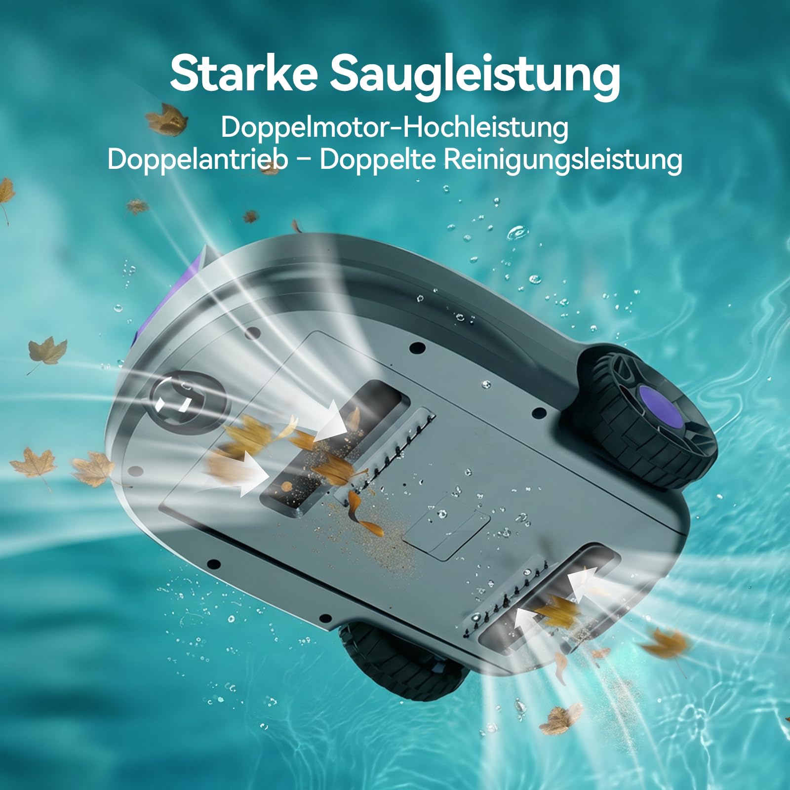 Redkey S200 Poolroboter, Kabellos Poolsauger Akku mit 180 Min Laufzeit, Dual Motoren, Doppelsiebe, Doppelte Saugkraft, Selbsteinparkfunktion, Poolsuager für Flache Böden Pools bis zu 100 m² (Lila)