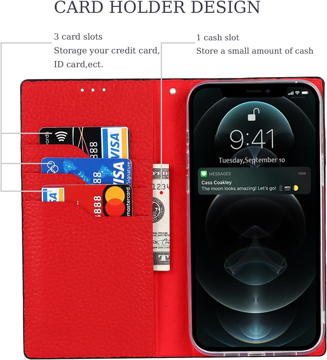 Ｈａｖａｙａ case for iPhone 15 Case Genuine Leather Wallet with Card Holder for Women Men Flip Folio Credit Card Slots Stand Shockproof Phone Cover-Black Phone Case