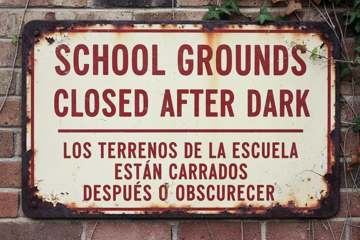 Wall Decor School Grounds Closed After Dark With Spanish Metal Sign 8x12Inch Clear Signage For S, Fences Vintage Signs Aluminum Plates Printed