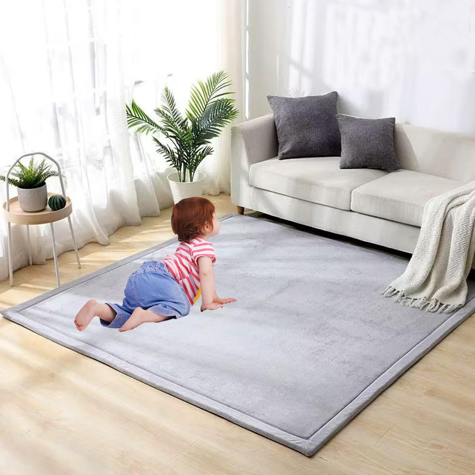 Krabbelmatte Baby Teppich 150 x 220 cm Kinderteppich Teppich Kinderzimmer Spielmatte Krabbeldecke Baby, Rutschfester Unterseite&Weicher Kurzflor, Pflegeleicht, Spielteppich Kinder, Yogateppich