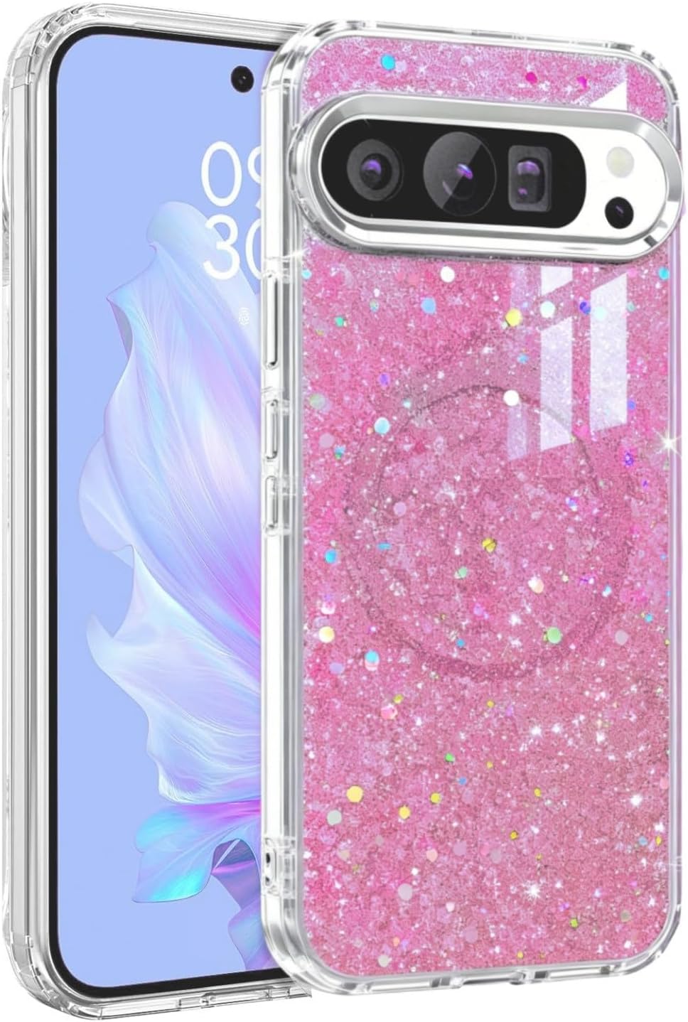 Magnetic Glitter Case for Google Pixel 11/11 Pro/10/10 Pro/9/9 Pro Women Girly,[Compatible with MagSafe] Luxury Fashion Cute Shiny Bling Sparkly Phone Cover for Pixel 11/11Pro/10/10 Pro/9/9 Pro,Pink