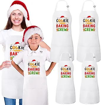 Suhine 4 Pack Christmas Matching Aprons Christmas Baking Crew Kitchen Apron for Family Cooking Baking