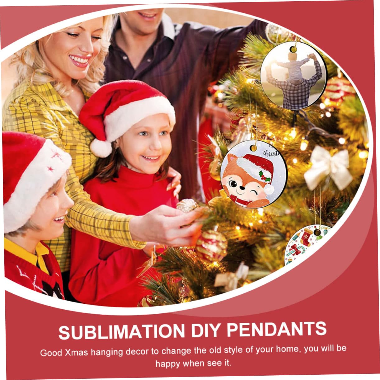 Cabilock 60 Piezas Encanto de sublimación de Navidad Decoraciones navideñas Adornos navideños Personalizados Colgantes de sublimación de Navidad Apoyo de diseño de Navidad decoración MDF