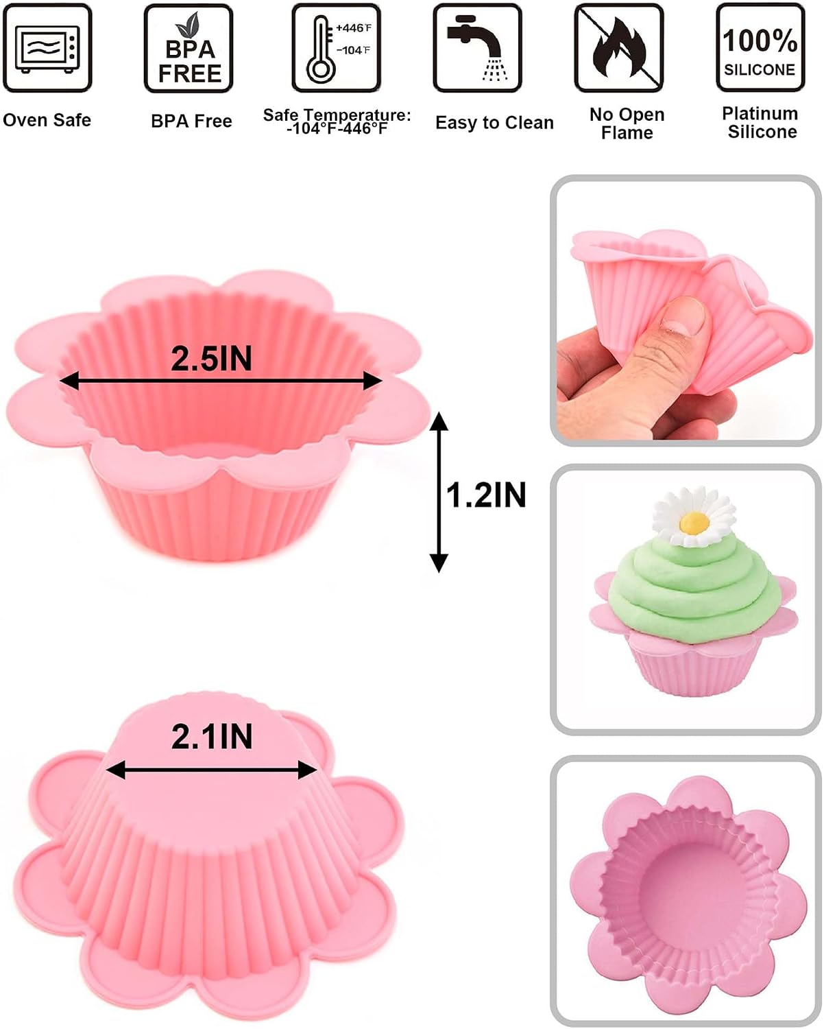 24 Pcs Silicone Muffin Liners with Tabs, Reusable Cupcake Liners for Steel Muffin Pan, Non-Stick Baking Cups (24Pcs-6Colors)