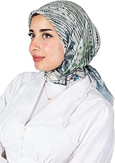 سكارف كتان مطبوع للنساء من فرح، متعدد الألوان، مقاس 95 × 95 سم