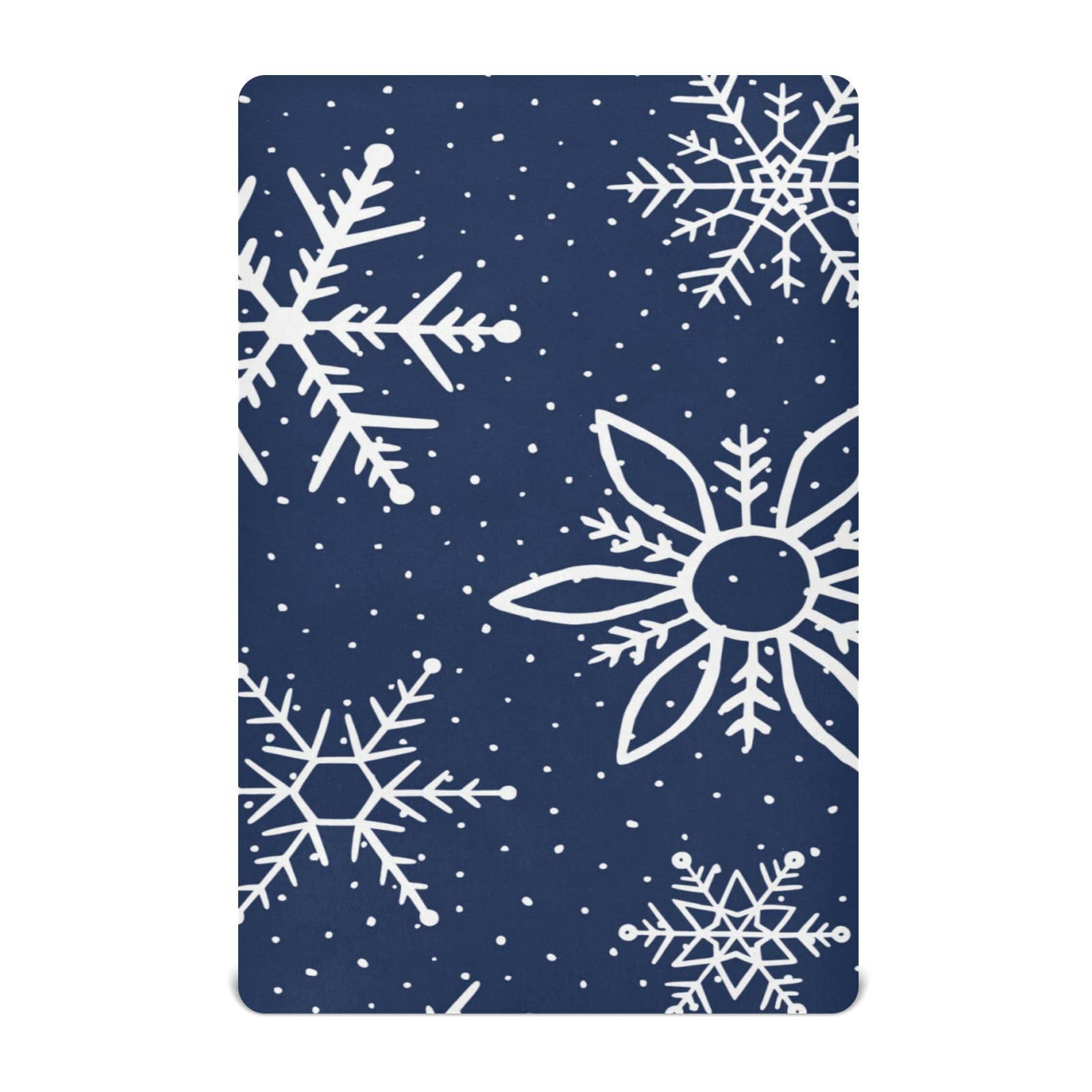 Moudou Blue Snowflake Playard Sheet for Boy Girls, Soft Breathable Fitted Toddler Sheet for Standard Playard Bed Mattress, 39 x 27 x 5 Inch
