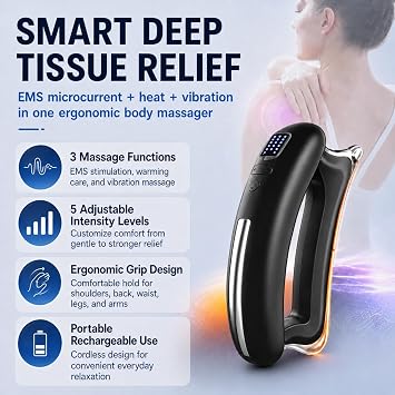 Electric Body Sculpt Massager, Portable Massage Tool with Soothing Heat & Adjustable Vibration, 5 Intensity Levels, Ergonomic for Neck, Shoulder, Back, Waist, Leg Relaxation (Black)