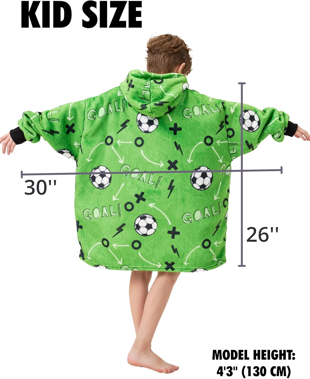 Soccer Gifts for Boys, Girls, Kids, Wearable Blanket Hoodie, Oversized Hooded Blanket, Plush, Cozy, Warm, Soft - Image 4