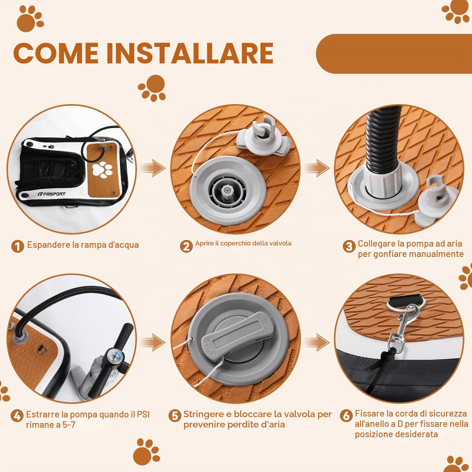 FBSPORT Piscina per cani gonfiabile, antiscivolo, in EVA, rampa d'acqua per lago galleggiante, scala sicura per cuccioli, fino a 90 kg, piattaforma facilmente accessibile, con borsa per il trasporto