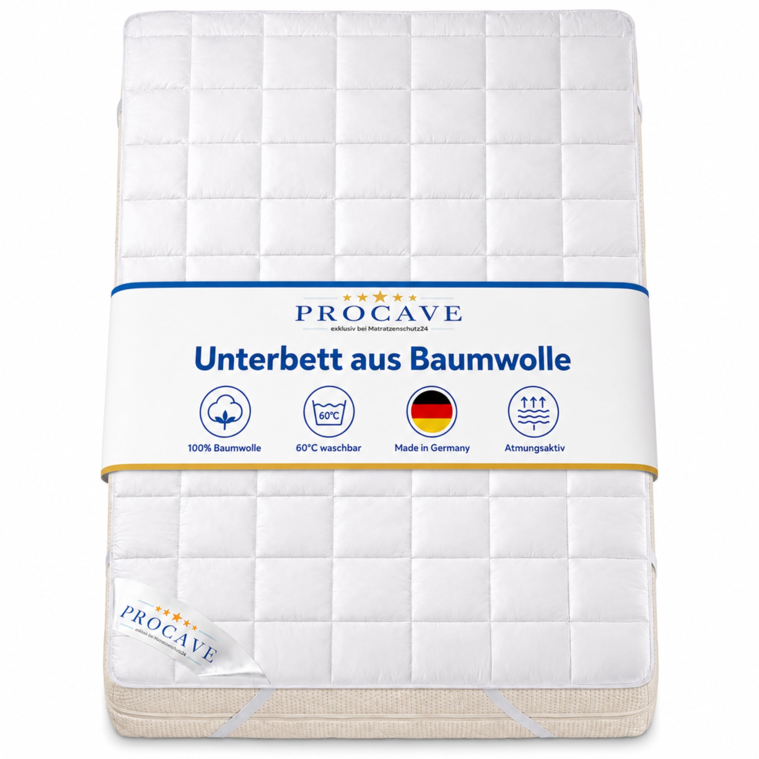 PROCAVE weiches Unterbett aus 100% Baumwolle, atmungsaktiver Matratzen-Schoner, hochwertige Matratzentopper, Matratzen-Auflage 140x200 cm