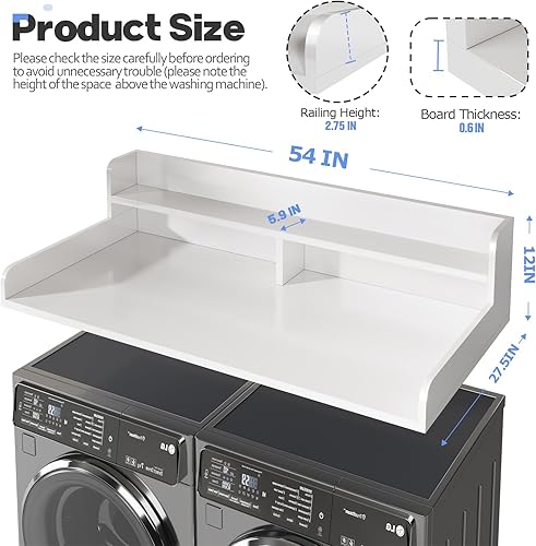 Miniatura 2 de Encimera para lavadora y secadora de 2 niveles con protector de 2.75 pulgadas de alto, 54 pulgadas de ancho x 27.5 pulgadas de profundidad con