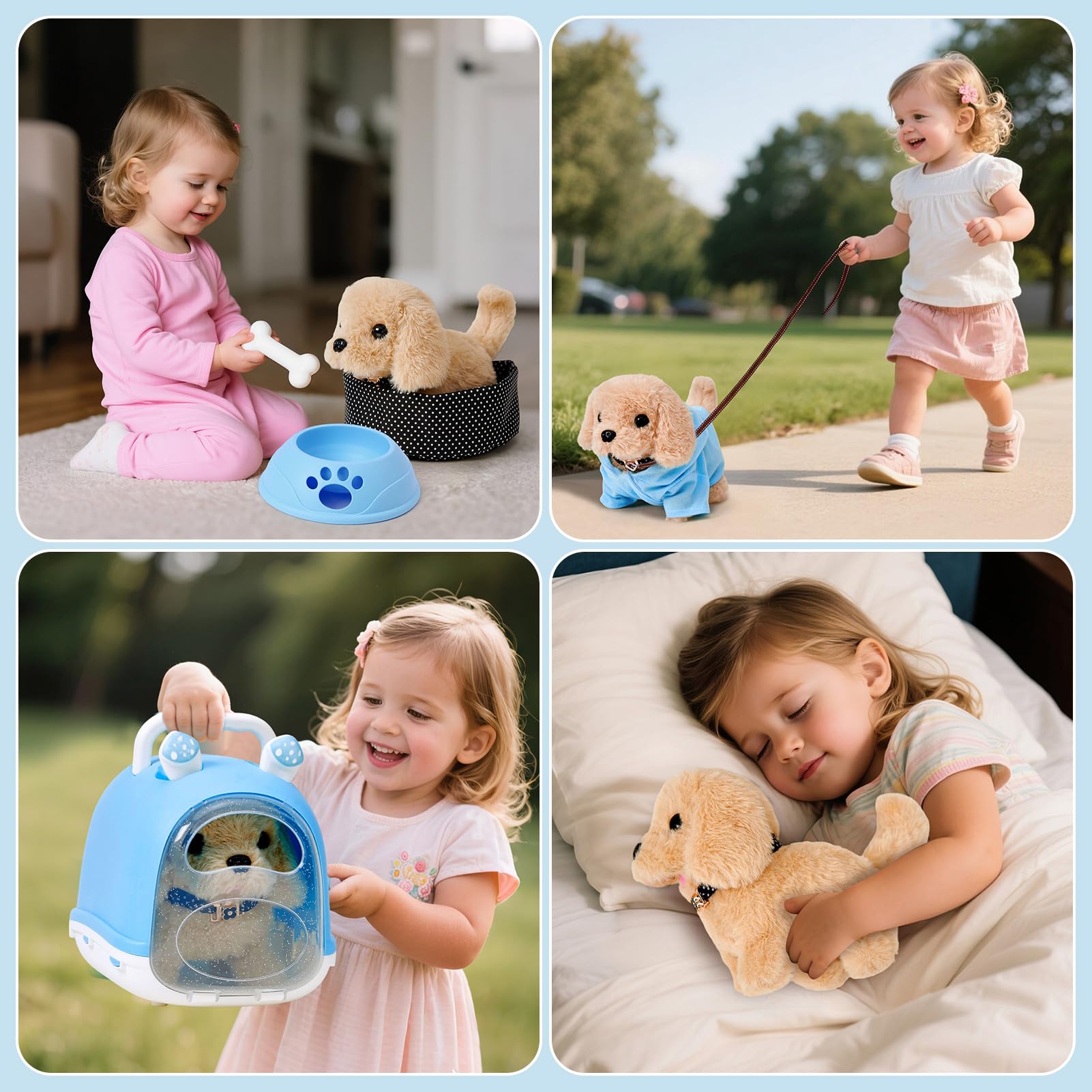 Tacobear Chien Jouet Enfant avec Mallette de Transport Manteau Laisse, Peluche Chien Robot Qui Marche et Aboie Animaux Électronique Interactif Jouet pour 3 4 5 6 Ans Fille Garçon Cadeau