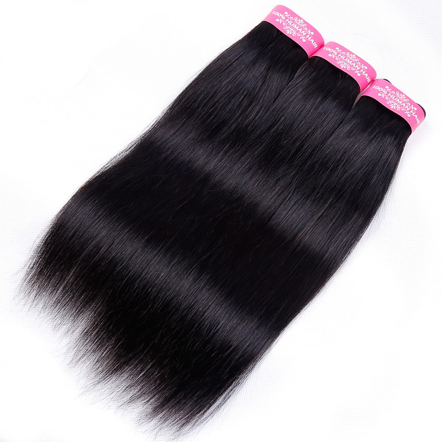 Straight Human Hair Bundles with Closure(10 12 14+10) Brazilian Virgin Human Hair 10A Straight 3 Bundles with Lace Closure 70g/bundle Natural Color - Image 3