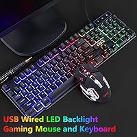Vista 7 de RGB Gaming Keyboard and Colorful Mouse Combo,USB Wired LED Backlight Gaming Mouse and Keyboard for Laptop PC Computer Gaming and Work,Letter