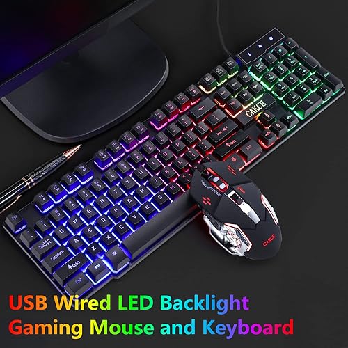 Miniatura 7 de RGB Gaming Keyboard and Colorful Mouse Combo,USB Wired LED Backlight Gaming Mouse and Keyboard for Laptop PC Computer Gaming and Work,Letter