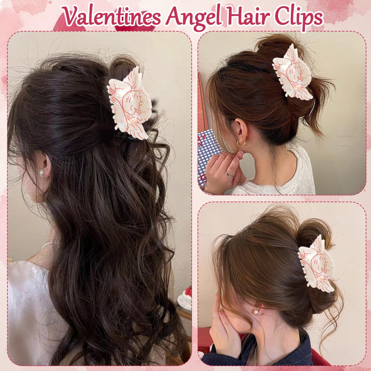 Valentines Claw Clips for Women Cartoon Angel Hair Clips Non-Slip Strong Hold Acrylic Hair Claws Sparkling White Cupid Hair Barrettes Cute Hair Accessories for Valentines Gift Party Costume - Image 4