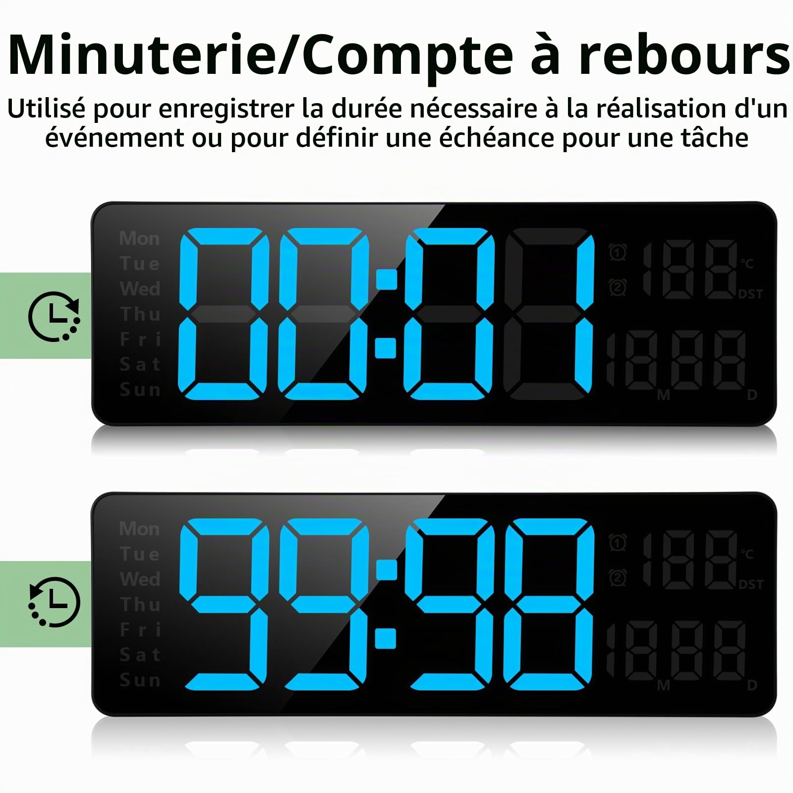 Fuloon Horloge Murale Numérique LED avec Télécommande Positif Compte à Rebours Luminosité Réglable Pendules Murales pour Salon Cuisine Bureau Gymnase (13 Pouces, Bleu)