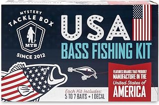 Mystery Tackle Box USA Bass Fishing Kit – 5-7 Baits for Largemouth & Smallmouth Bass – Includes Exclusive USA Decal