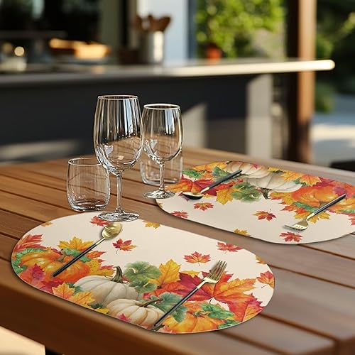 Miniatura 24 de Heat Resistant Placemats Oval Placemats Set of 6 Leather Washable and Wipeable Non Slip Place Mats, Waterproof Modern Dining Table Mats, Oval Floral