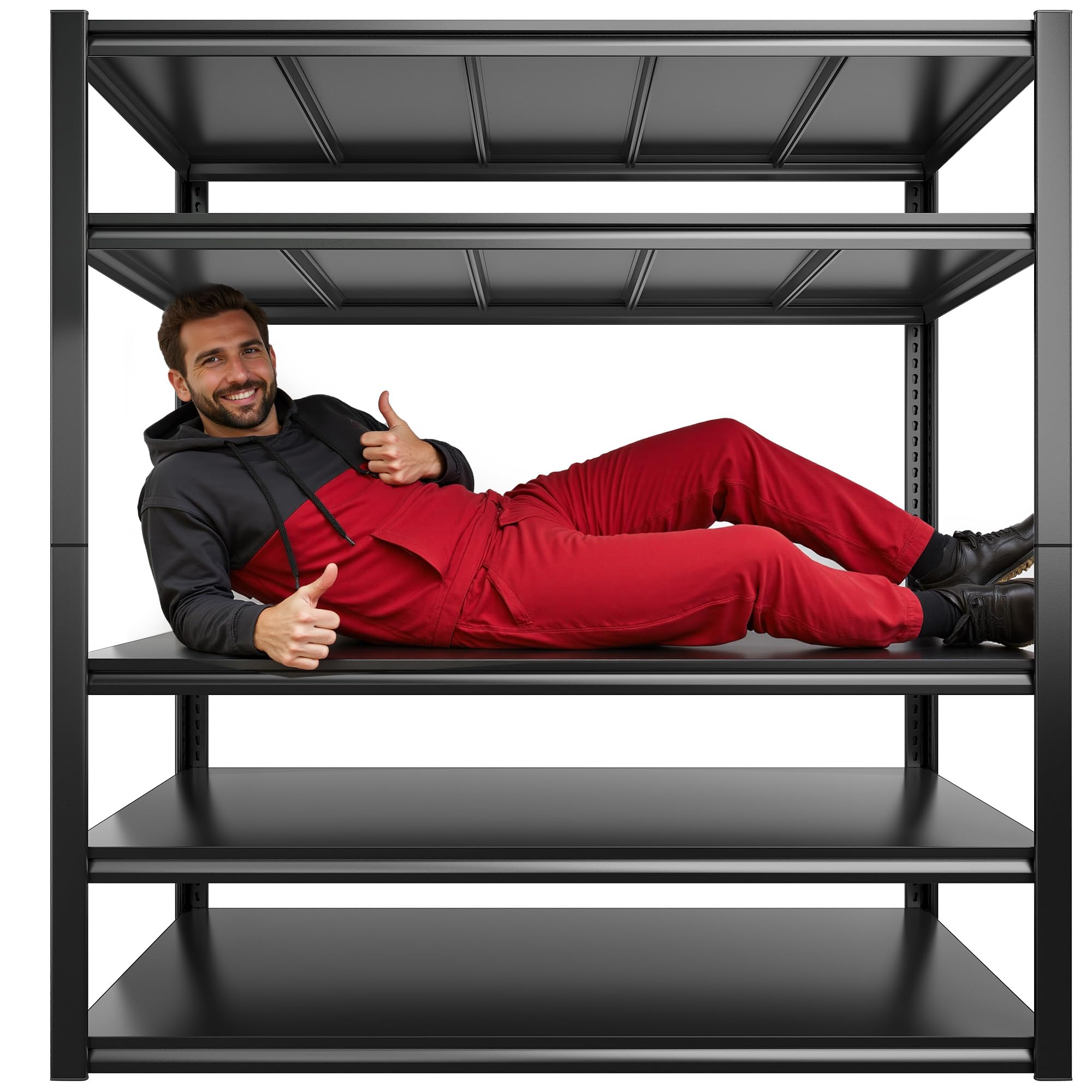 REIBII48" W Garage Shelving 2500LBS Storage Shelves Adjustable Metal Shelving Heavy Duty Garage Shelves for Warehouse Pantry Basement 48" W x 72" H x 18" DRecycled Claim Standard Blended