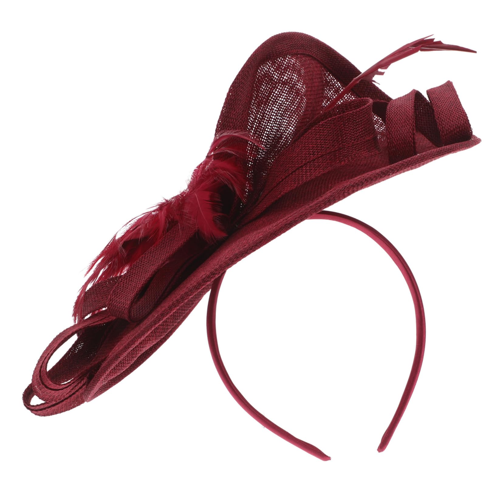 Fascinator Cappello Clip per Donna, Elegante, Rosso Scuro | Set Leggero per Party e Varie Occasioni, Lino Artificiale, Poliestere e Piume, Stile Fashion