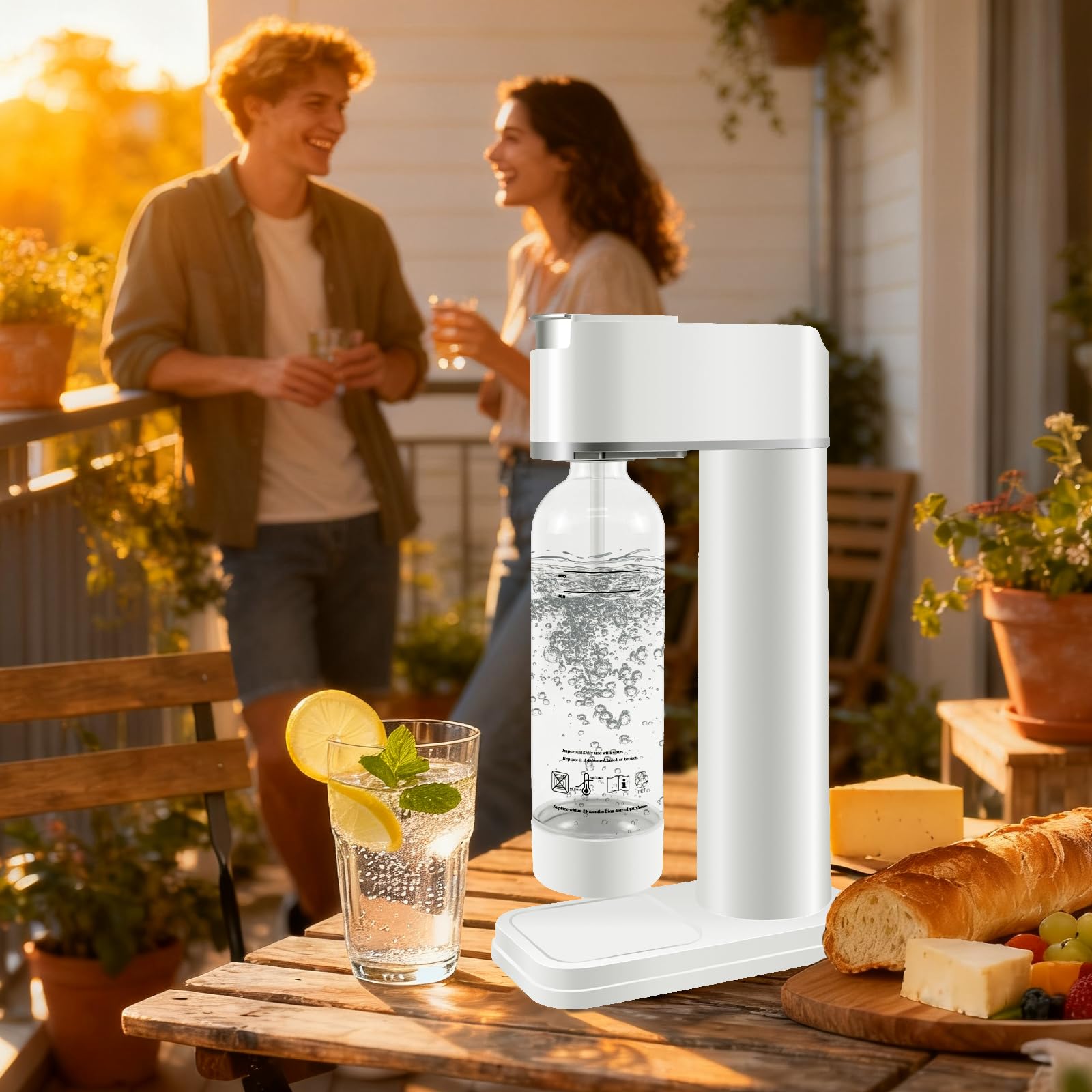 Machine à Soda Appareil à Gazeifier l'eau, Blanc A | inclus Bouteille PET 1 Litre, Sans BPA, Gazéification Domestique