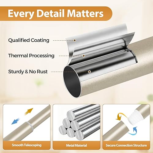 Miniatura 7 de TONIAL Barras de cortina para ventanas de 20 a 53 pulgadas (1.6 a 4.4 pies), empalme telescópico 34 barras individuales de 32 a 58 pulgadas (2.6-4.8