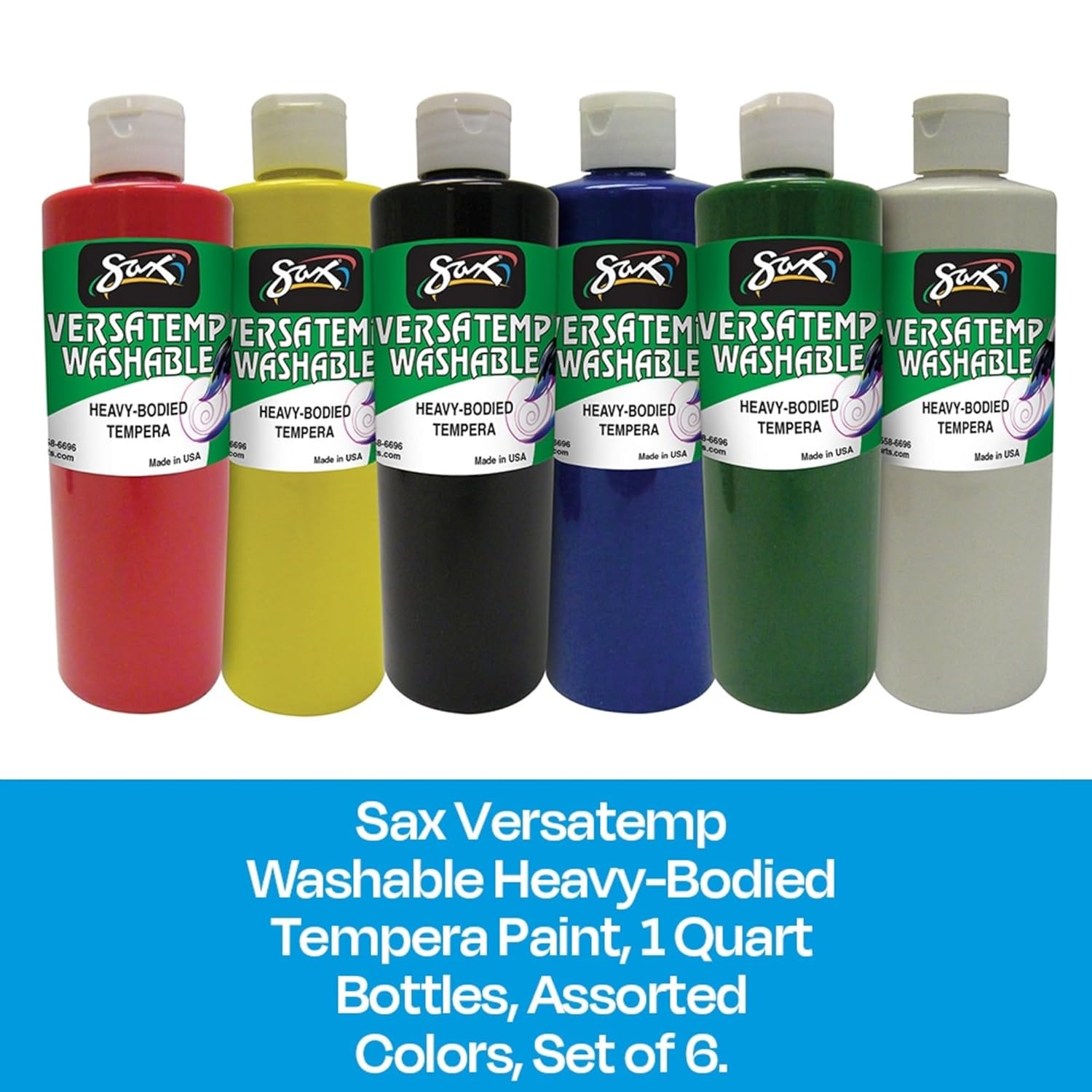 Sax Washable Versatemp Heavy Bodied Tempera Paints, Assorted Colors, 6 Quarts