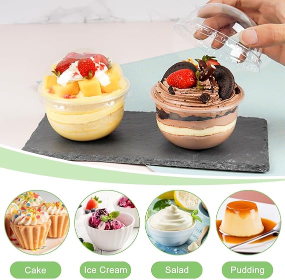50 Pcs Dessert Cups with Lids and Spoons, 250ml Round