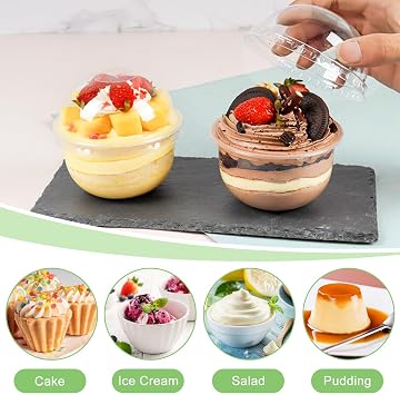 50 Pcs Dessert Cups with Lids and Spoons, 250ml Round