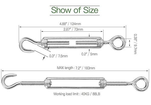 Miniatura 136 de Tensor de ojo y ojo M6, tensor de acero inoxidable 304 resistente tensión de cuerda de alambre 5 PC