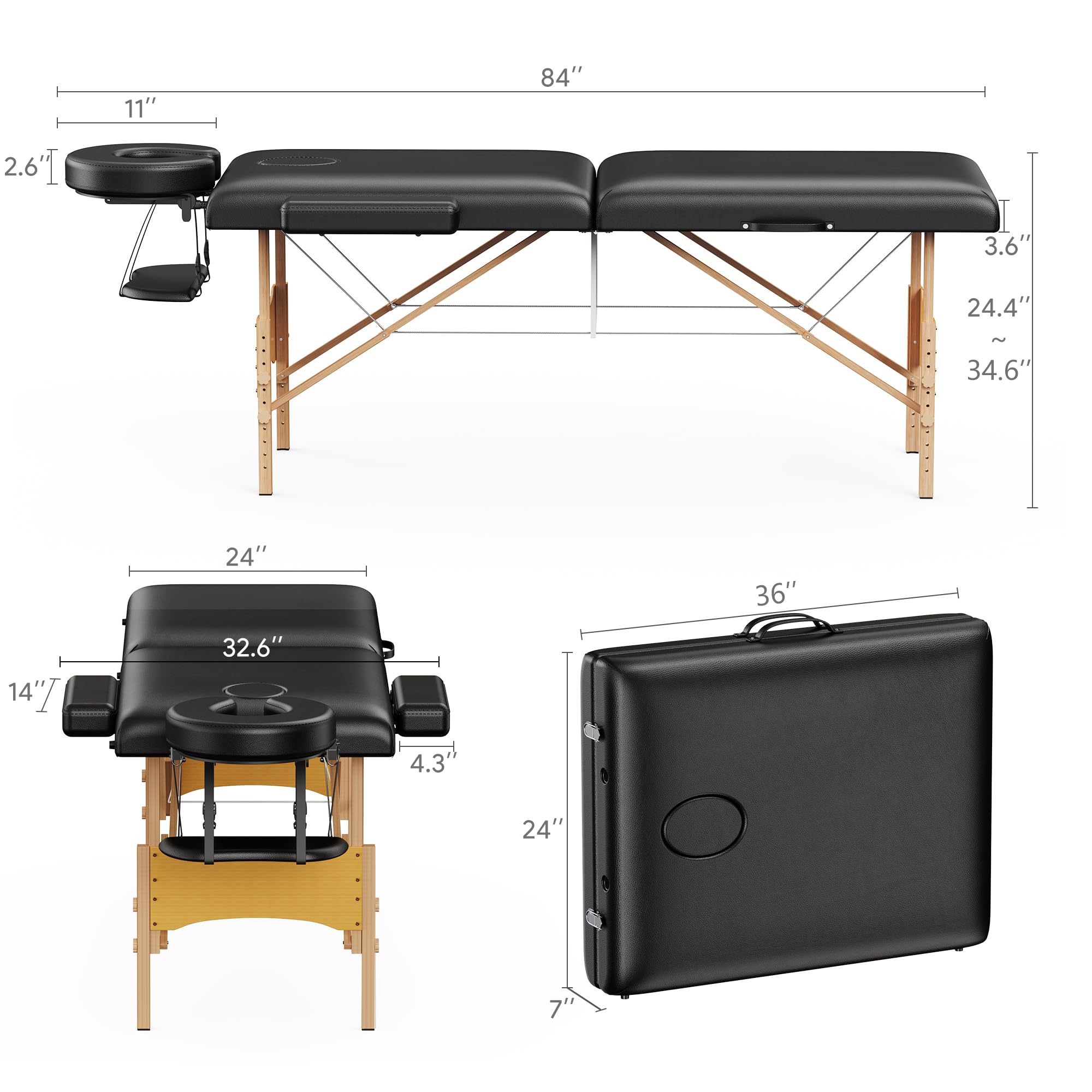Brelley Mobile Massageliege Klappbar 2 Zone, Höhenverstellbare Professionelle Massagetisch mit Kopfstütze Armlehnen, Für Spa Salon Tattoo Schönheit