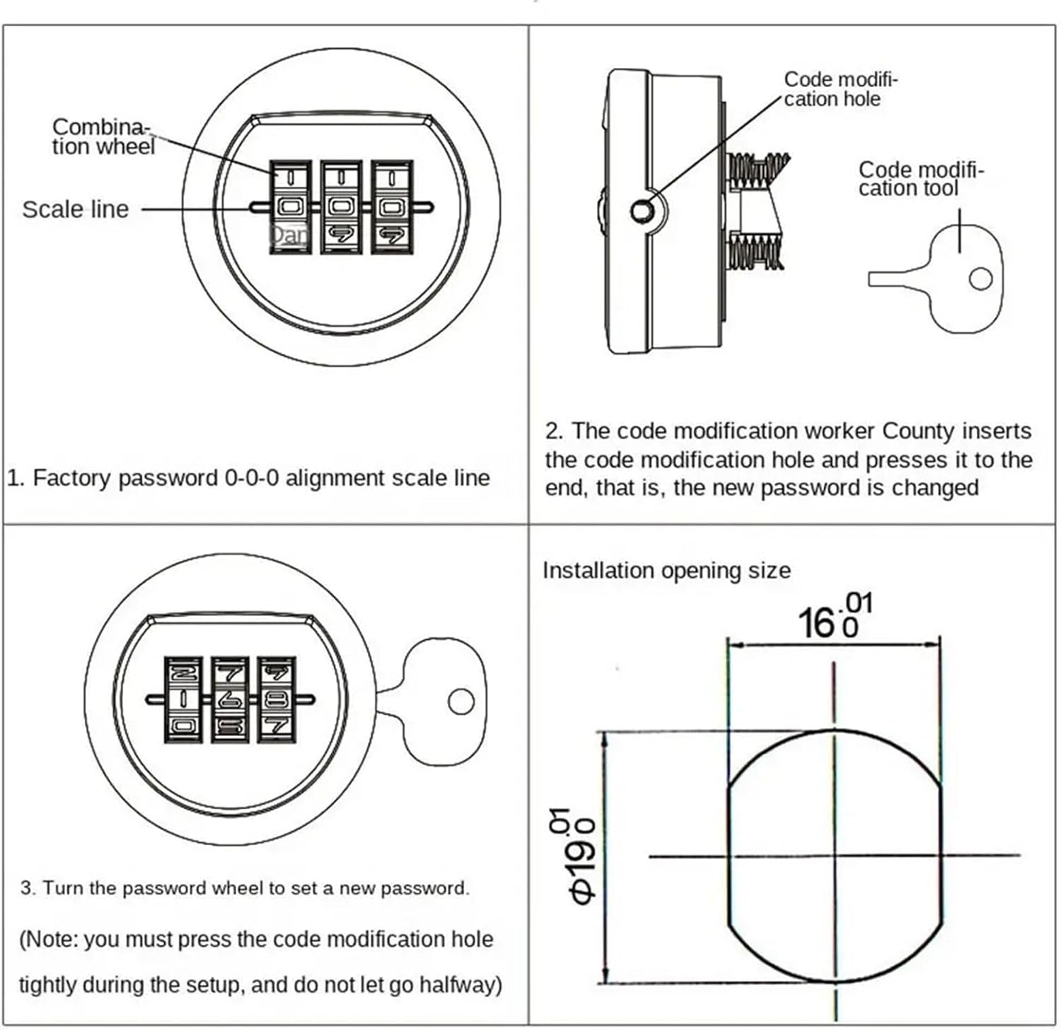 引き出しパスワードロック 20/30 ミリメートルネジ長 3 デジタルコンビネーションハードウェア 1 個(Style 1)