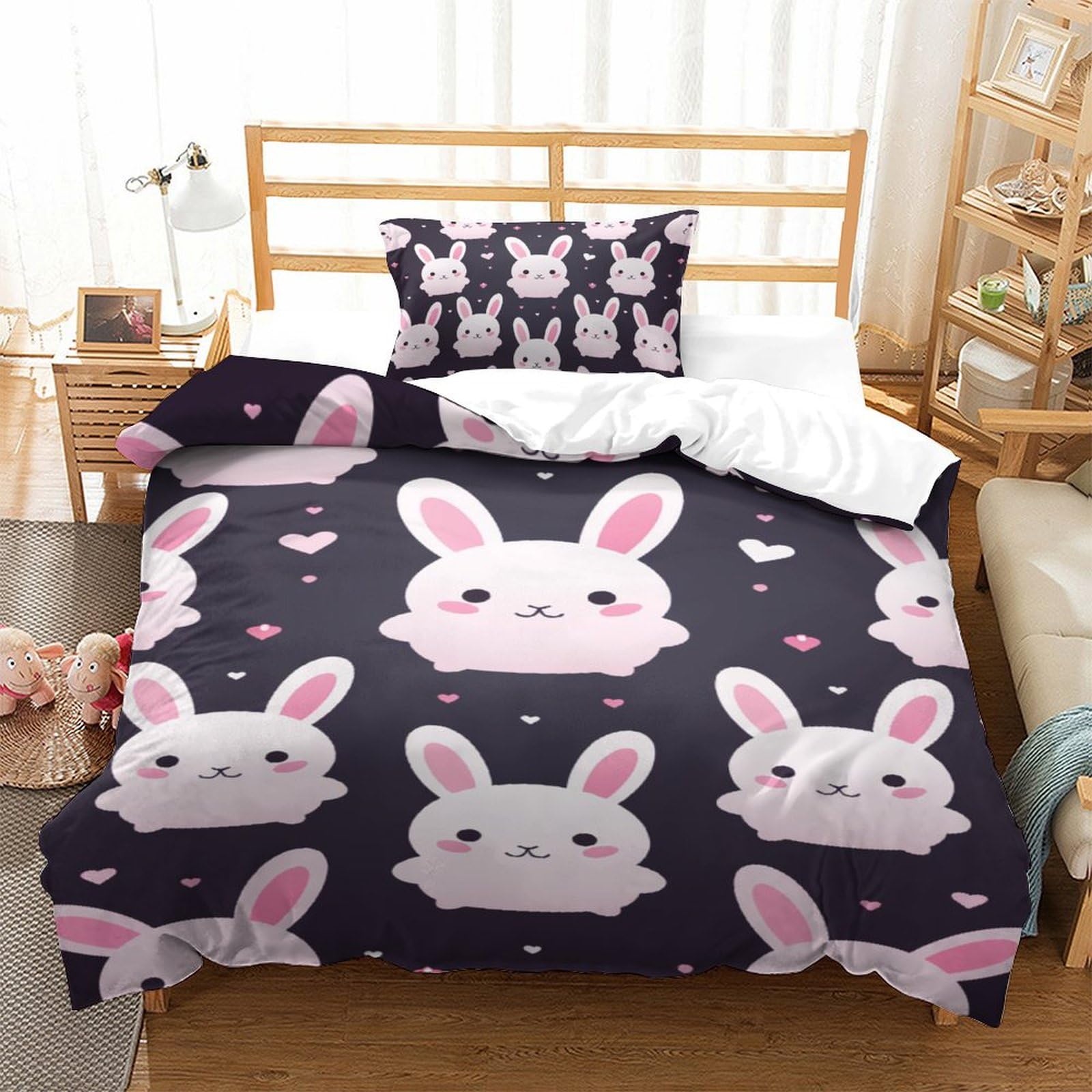Parure de lit lapin 3D déco chambre enfant pour fille et garçon