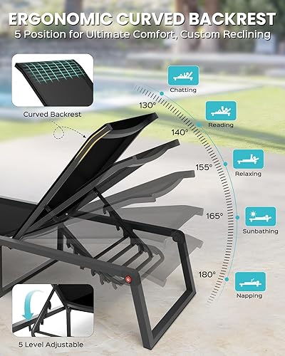Miniatura 4 de Tumbona de aluminio para exteriores, plegable y sin montaje, sillas reclinables de 5 posiciones para exteriores junto a la piscina, tumbona de sol