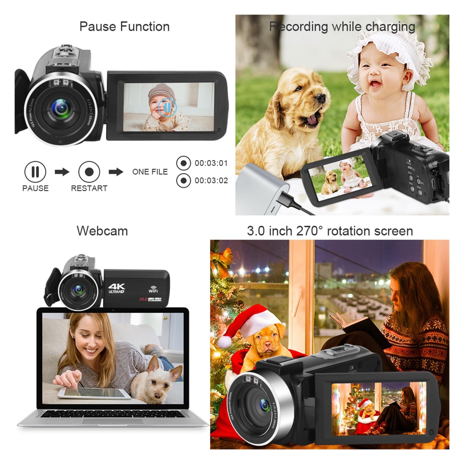 Cámara Digital 4K For Grabación De Video Time-Lapse 48MP Videocámara Fotográfica Streaming Vlog DV 18X Zoom Blogger Recorder Enfoque Preciso(64G SD Card)