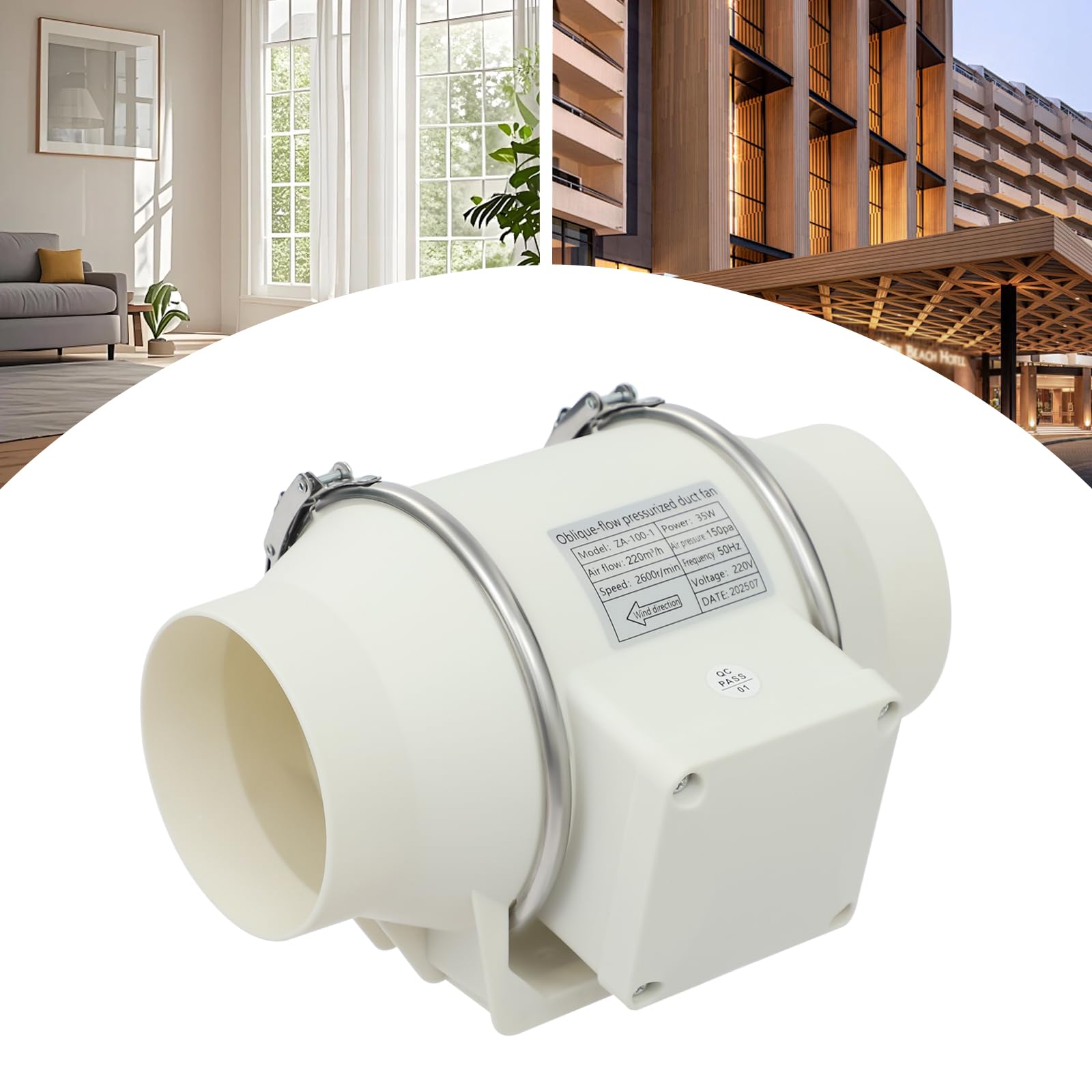 Ventilador de tubo de 28 W, ventilador de canal, ventilador de conducto en línea, con velocidad de 2600 rpm y caudal de aire de 220 m³/h para talleres, salas de moxa, salas de ajedrez, aseos, baños