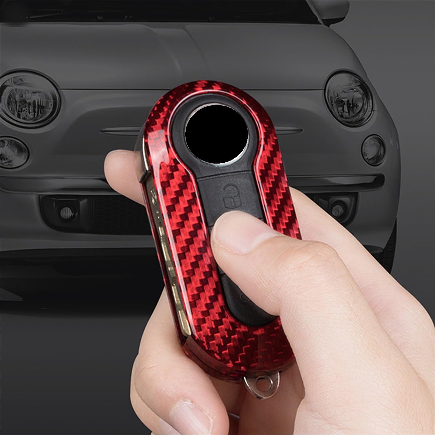 Genuine Carbon Fiber Key Fob Cover for 2007-2020 for Fiat for Lancia 3 Buttons Folding Flip Car Remote Key Replacement Shell Case for Men Women - Red