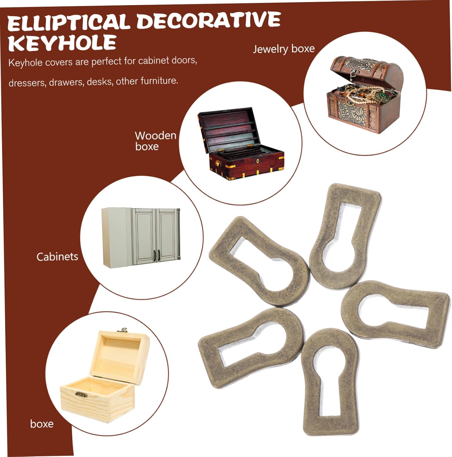Garneck 10pcs Zinc Alloy Antique Keyhole Cover Escutcheon Plate for Retro Furniture Decor