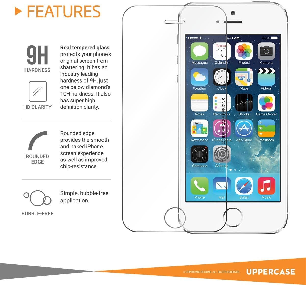 iPhone 5 5S SE Screen Protector 3 Pack, UPPERCASE Premium Tempered Glass Screen Protector for iPhone 5, 5S, SE, 4 inch Screen