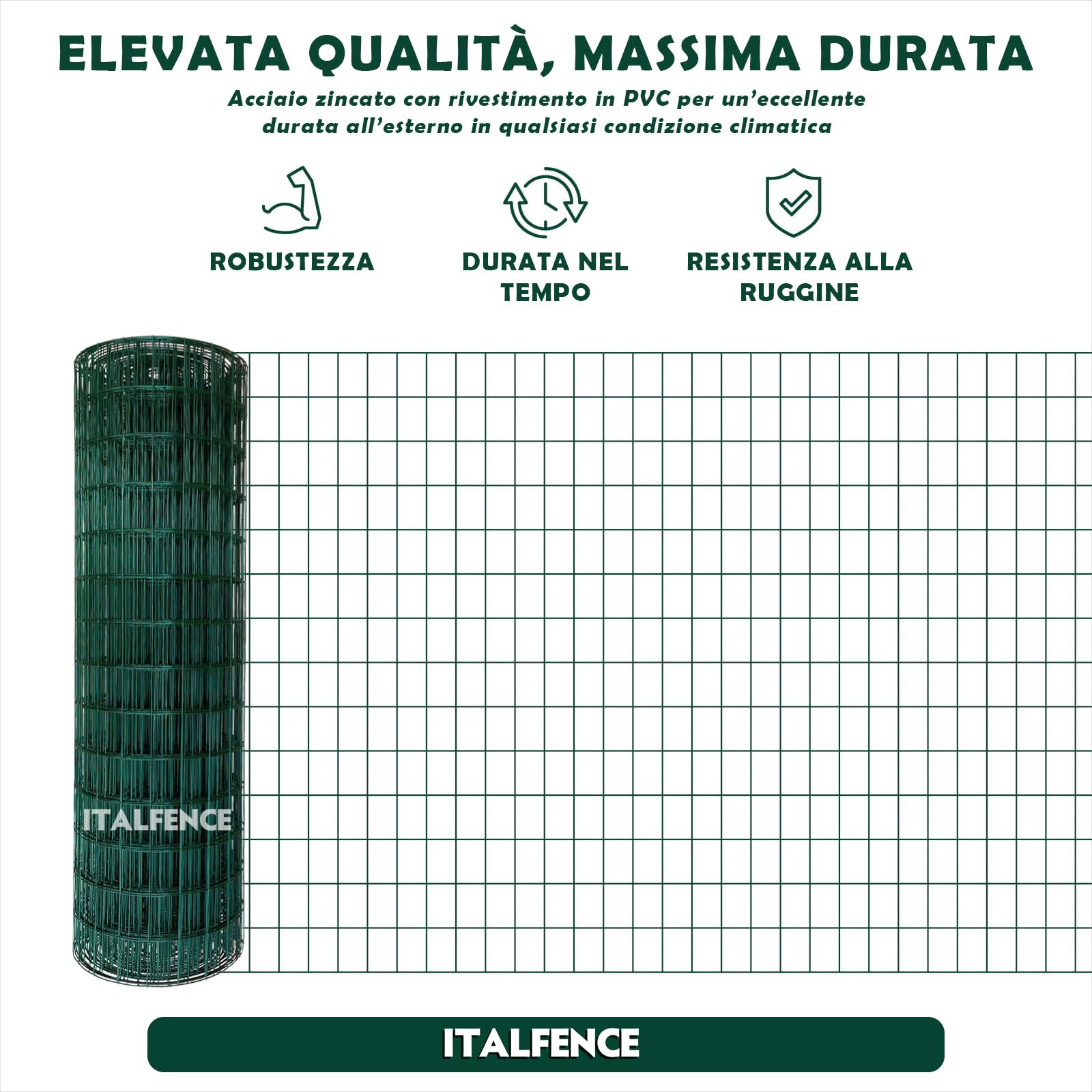 Rete metallica Ø2,30mm, elettrosaldata plastificata verde, 25m [125cm]