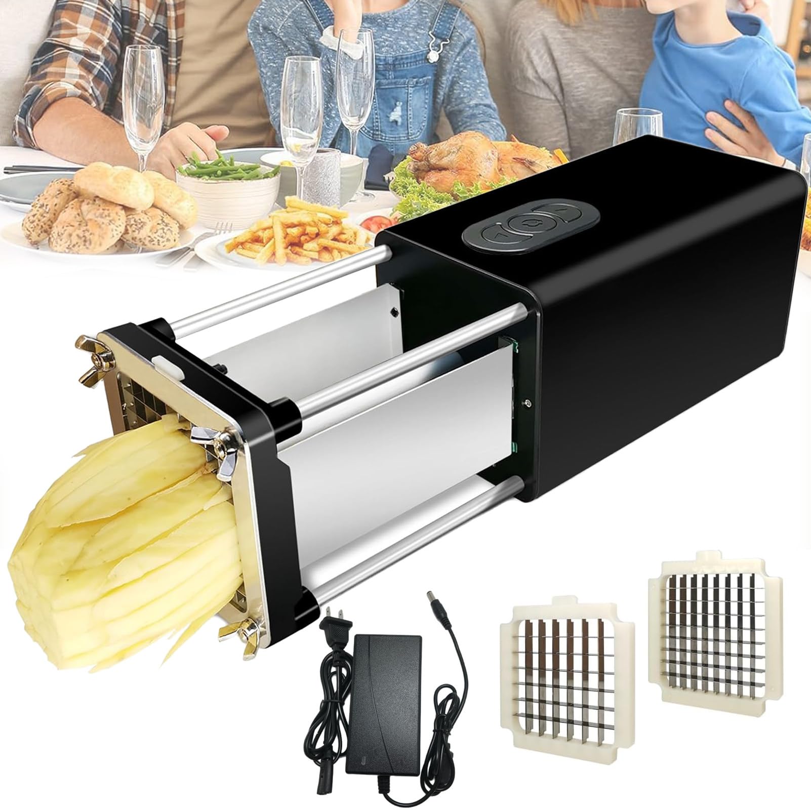 Pommesschneider,Elektrischer Pommes Frites Schneider, Pommesschneider FüR Pommes Frites Ausgestattet Mit 1/2 Zoll Und 3/8 Zoll Klingen,Geeignet FüR Kartoffeln, Karotten Und Gurken Black