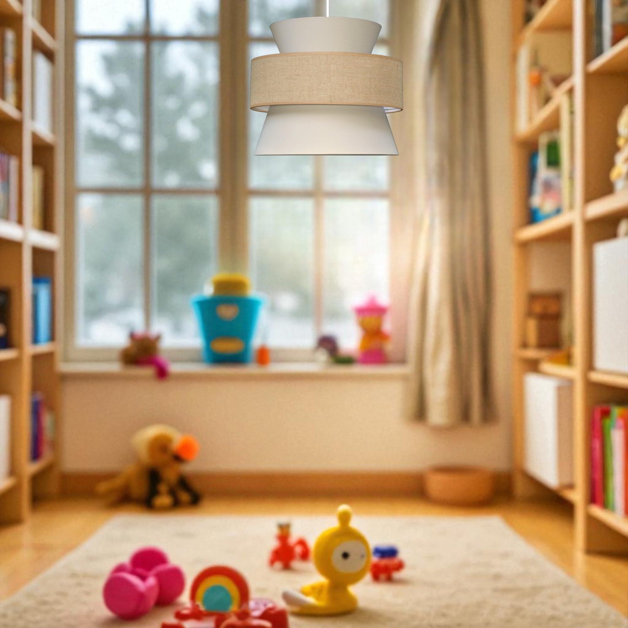 Lampada a sospensione BOHO 2xE27, diametro 38 cm, grande paralume in cotone e juta, per camera dei bambini, soggiorno, camera da letto, cucina, ingresso e ufficio, made in EU