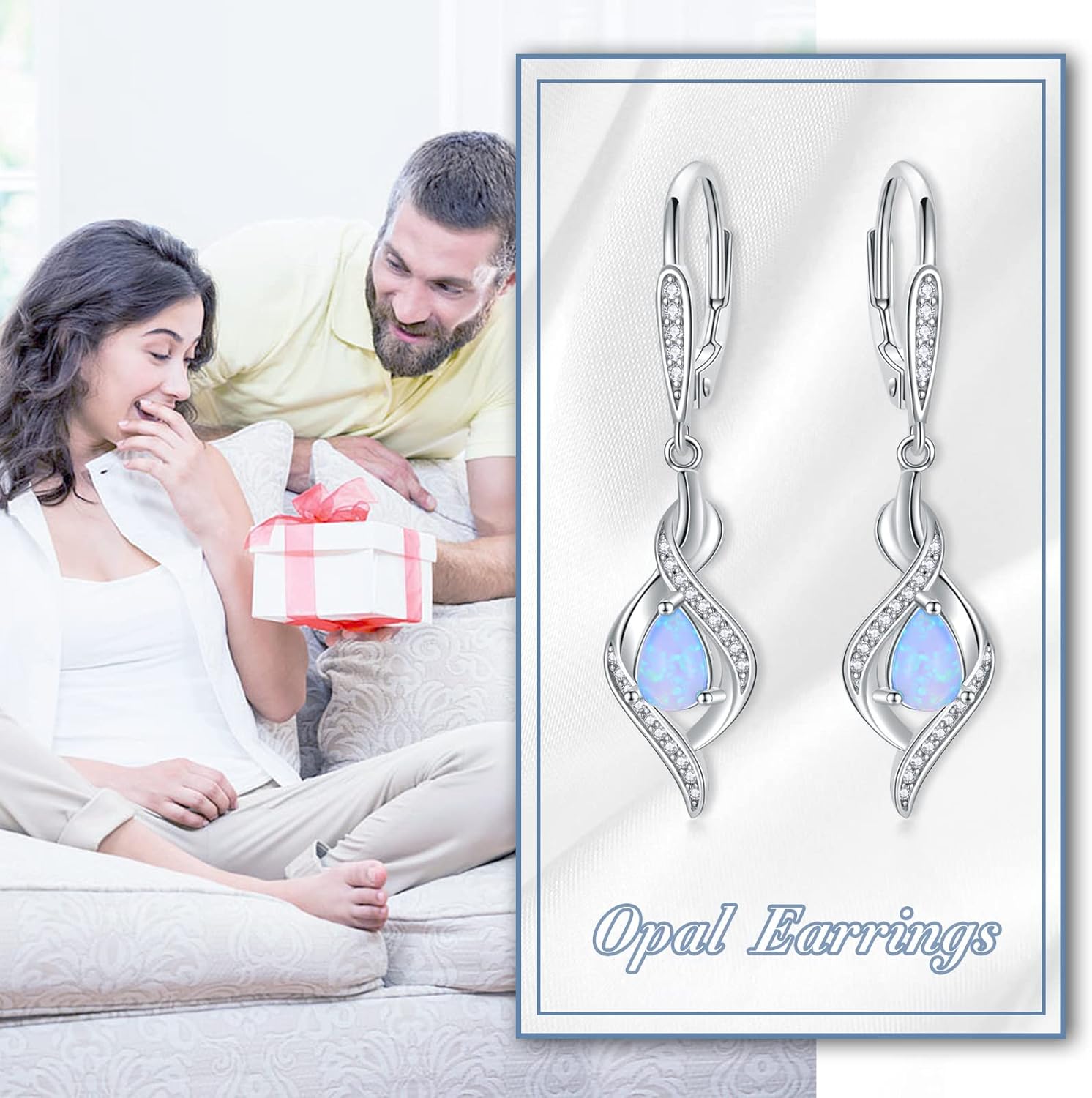 Opal Earrings Sterling Silver Opal Dangle Drop Dangly Leverback Earrings Jewelry Gifts for Women - Image 6