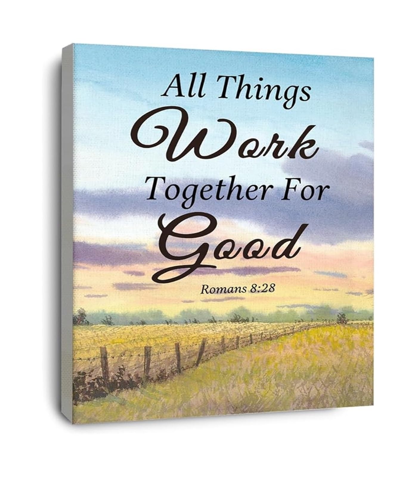 MDBJTCYZN Christian Bible Verse Canvas Art Romans 8 28 All Things Work Together for Wall Decor for Home Bedroom Living Room Church Gift(Framed,08x12inch(20x30cm))