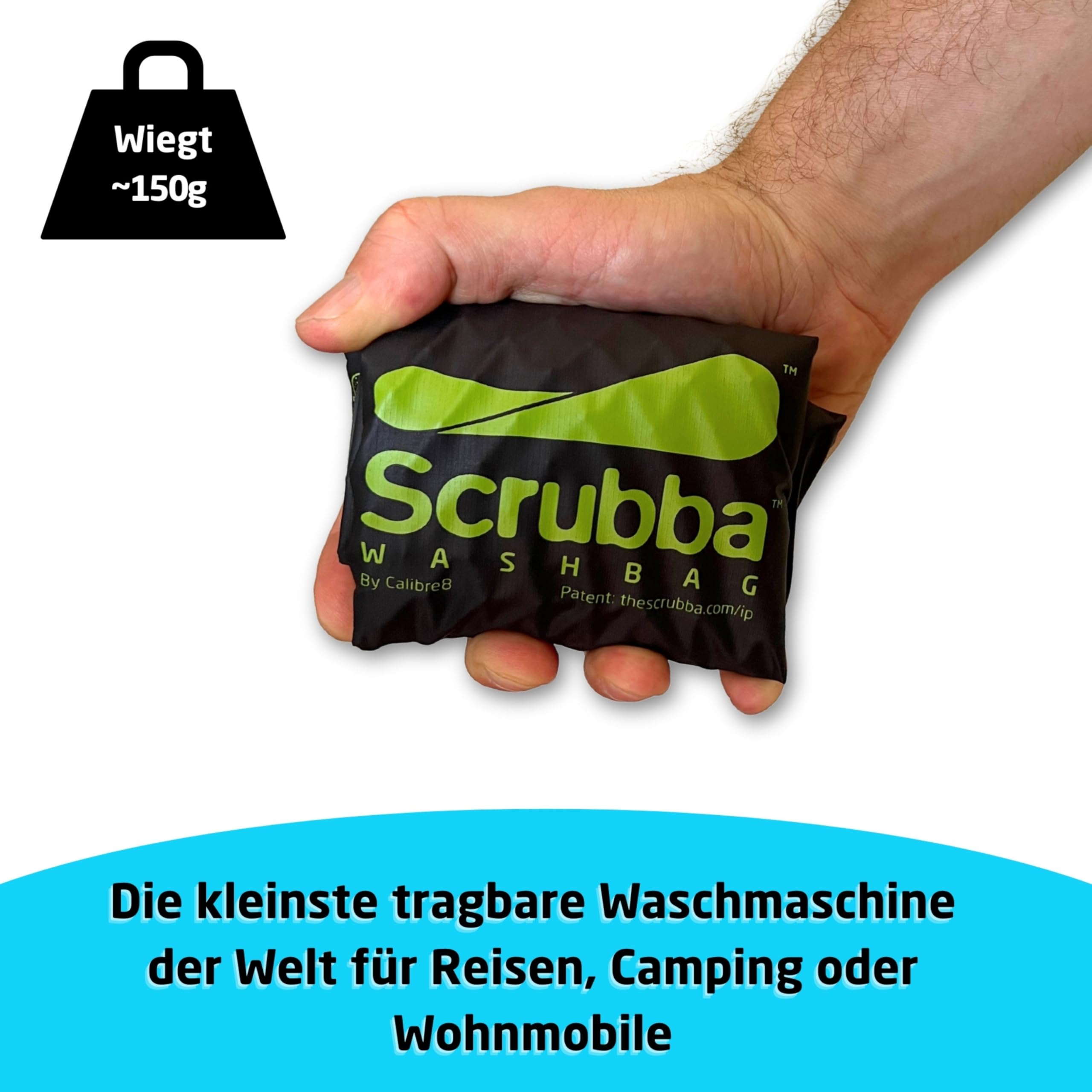 Scrubba Waschbeutel – Tragbare Mobile Waschmaschinen für Reisen & Camping – Leichte Handwaschmaschine Reiseutensil für Kleidung & Babykleidung – Nutzt Waschmittel oder Handseife – 150g