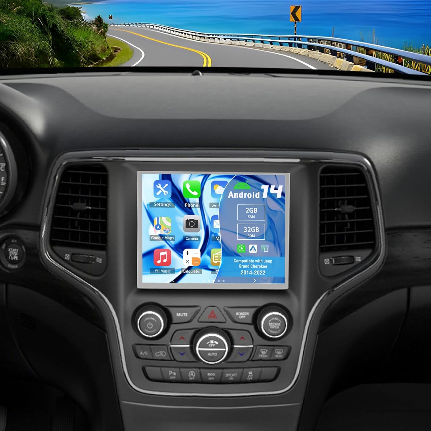 Android 14 Double Din Car Stereo Upgrade Radio for Jeep Grand Cherokee 2014-2022 8 4 Touchscreen Carplay Android