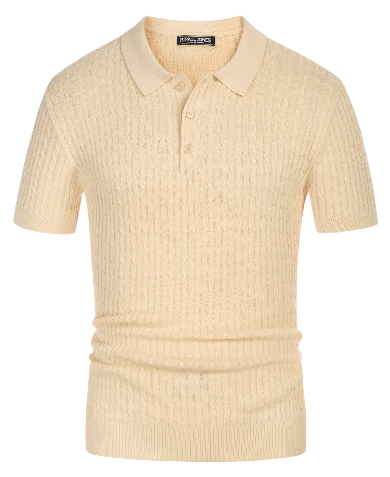 PJ PAUL JONES Mens Cable Knitted Polo Shirts Knitting Lightweight Golf Tee Shirt